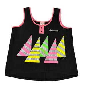 Vintage Breakaway Adult Size M Neon Sailboats Curaçao Tank Top *Flaws
